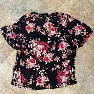 Roz & ALI Women’s Floral Blouse 2x Black/Pink